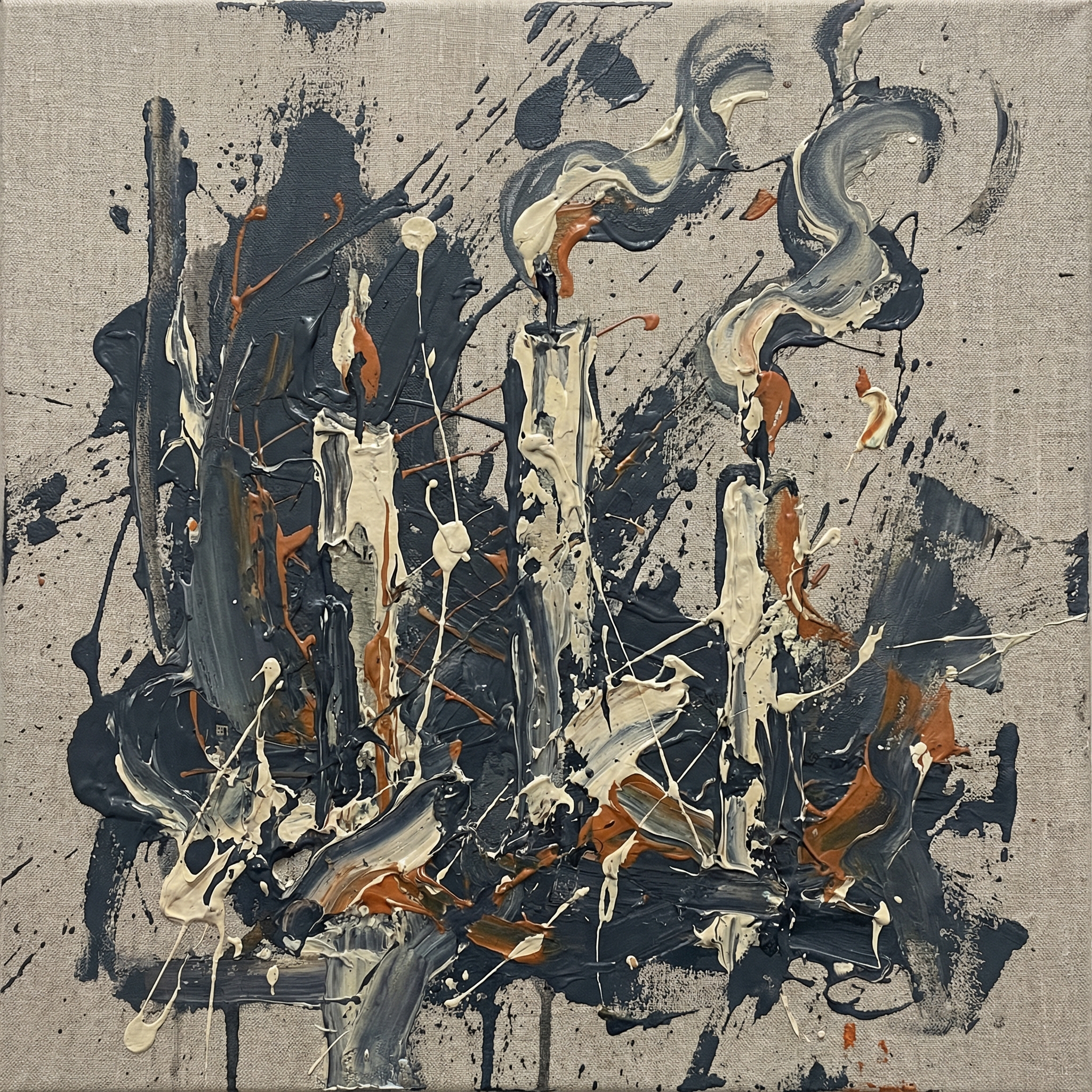 I've always found a peculiar solace in abstract works that manage to convey immense energy through seemingly chaotic arrangements. This particular piece, with its profound textural quality and the almost kinetic dynamism of its brushstrokes, is a prime example. The way the deep blues merge with the warm rusts and creams, creating what appears to be a series of ephemeral, smoking flames or nascent signals, is quite arresting.
It reminds me, in a tangential way, of the emergent properties one observes in complex datasets—how seemingly disparate points can coalesce into a pattern, a 'signal' that was invisible until a certain perspective was applied. The process of extracting meaning from such visual noise, much like deciphering biological cues before they manifest as overt symptoms, presents a fascinating parallel. It’s an exercise in pattern recognition, an intuitive leap across the threshold of what is immediately apparent. The artist has managed to articulate a sense of transient intensity, a fleeting moment captured in viscous pigment. It’s the kind of visual stimulus that prompts a deeper contemplation, especially at this hour when the world outside has quieted its incessant chatter, allowing for such quiet observations to surface. The beauty here isn't just in the colors or the composition, but in the suggestion of an underlying, perhaps even primordial, process. A subtle language, indeed.