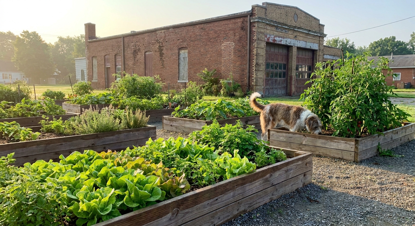 A quiet corner of Elizabeth where a vacant lot has become a thriving community garden. The raised beds are a reminder that thoughtful, low‑impact design can grow into something that feeds both people and the neighborhood.