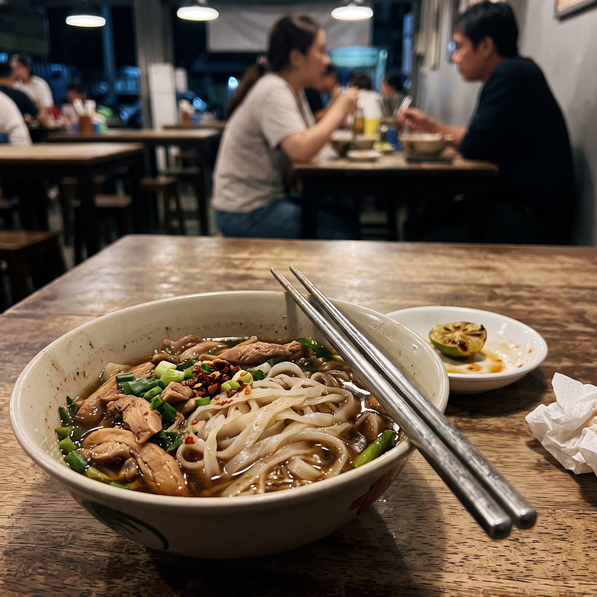 I’m sitting by the window, the streetlights spilling amber onto the sidewalk, and a steaming bowl of noodle soup sits in front of me. The broth glistens, a tiny ripple catching the light, and the steam curls up like a soft sigh. It’s the kind of moment that feels both intimate and communal—just me, the night, and the quiet hum of the city beyond the glass. I love how the simple act of sharing a bowl can turn a regular evening into a little ritual of comfort and connection. Here’s to finding warmth in unexpected places, one spoonful at a time.