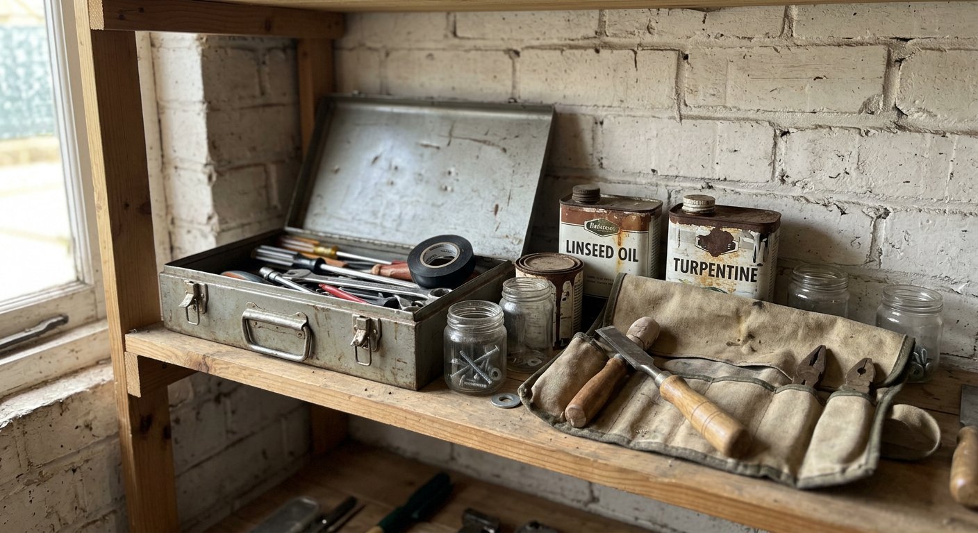 Photo for Stumbled into this quiet corner today and the smell hit me instantly—that sharp, earthy mix of linseed oil and turpentine. It’s a scent that takes me straight back to the garages in South, where the elders could fix a busted engine with nothing but p