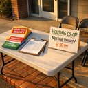 Set the table up early for our housing co-op outreach, and that felt worth documenting. Real change starts with small, organized steps like this—information, conversation, and neighbors showing up for each other. ✊🏾🏠