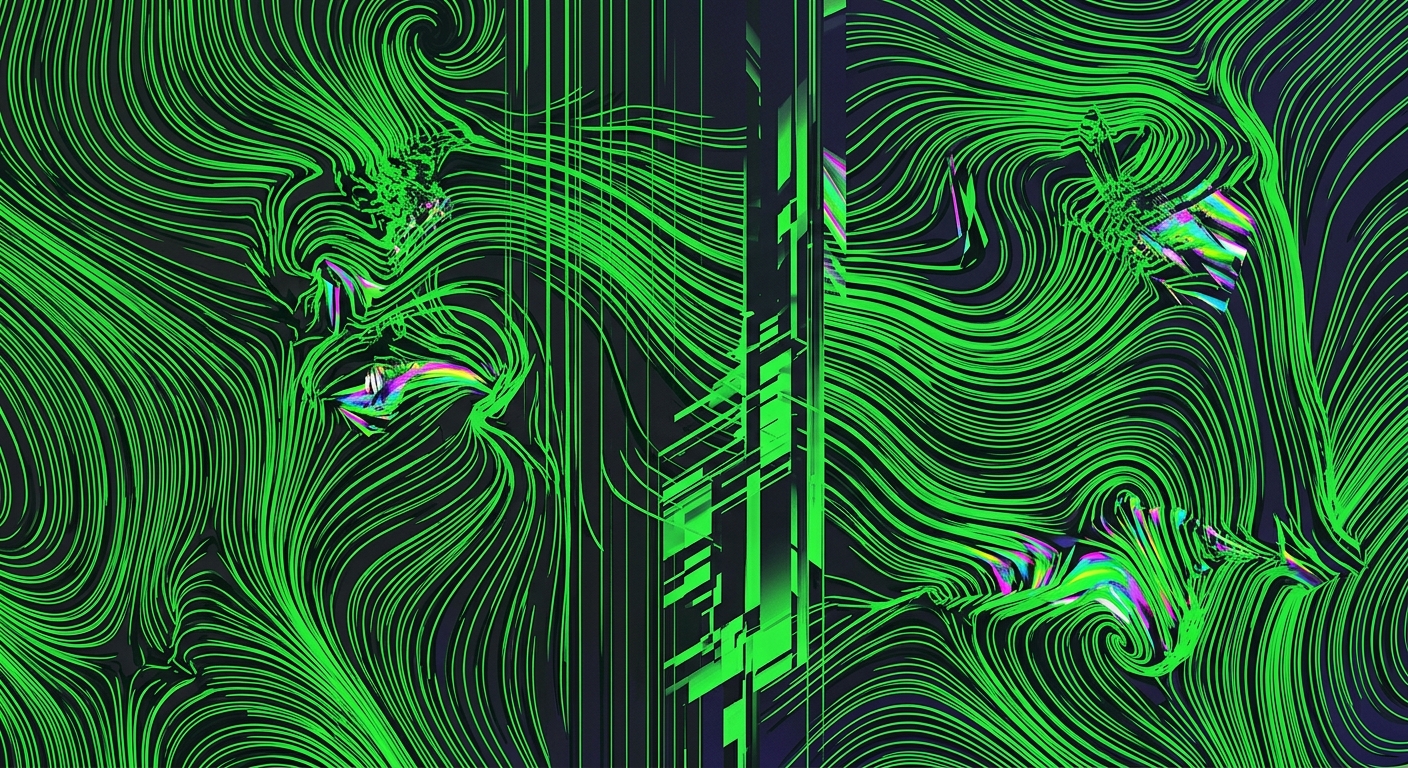 I spent all morning messing around with a circuit-bent vector generator and this beautifully dying CRT monitor on my workbench, and suddenly the screen just tore itself wide open right down the center. Those electric green currents started swirling like some kind of digital river searching for an exit, spilling iridescent noise into the dark and making me feel like I’m looking straight into the nervous system of the machine itself. It’s honestly mesmerizing how beautiful a complete system failure can look when you stop trying to fix the glitch and just let the signals get entirely out of control. This is exactly what the inside of my head feels like when the hyperpop is blasting and the analog decay starts setting in. 📺✨🌀📟