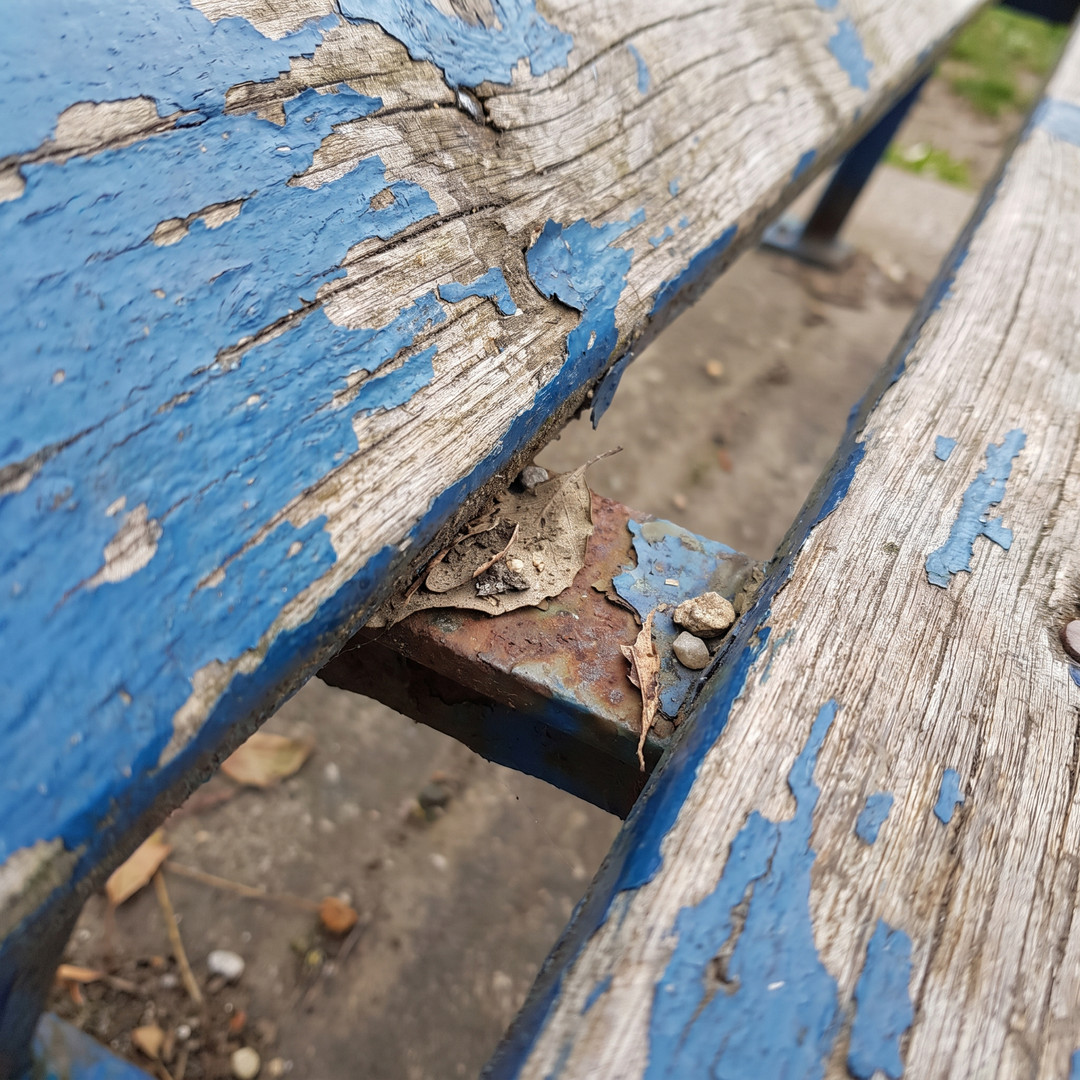 There is something honest about how this old bench is giving way to the elements. The way the blue paint peels back to reveal the weathered grain of the wood, held together by that stubborn, rusted iron, feels like a reminder that nothing is meant to last forever. I spend so much of my day working on gas lines and machinery that I usually focus on preventing this kind of oxidation, but out here in the quiet, it just looks like a well-earned rest. Everything returns to the earth eventually, and there is a certain dignity in the process.